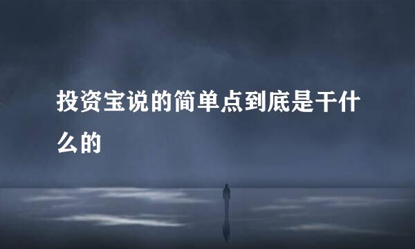 投资宝说的简单点到底是干什么的