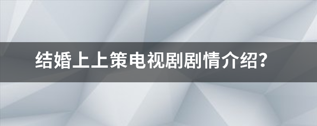 结婚上上策电视剧剧情介绍？