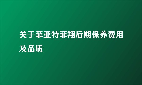 关于菲亚特菲翔后期保养费用及品质