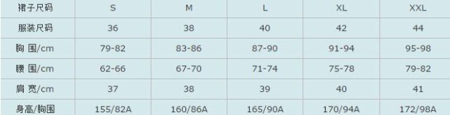 衣服尺码对照表