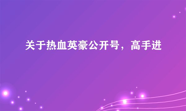关于热血英豪公开号，高手进