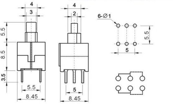 求单片机中六脚自锁开关按钮的原理图