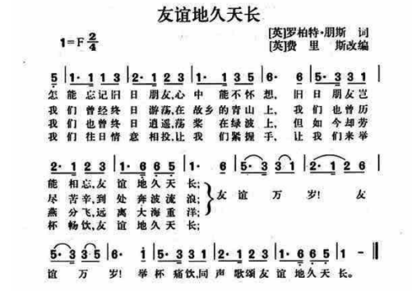 求《友谊地久天长》的简谱