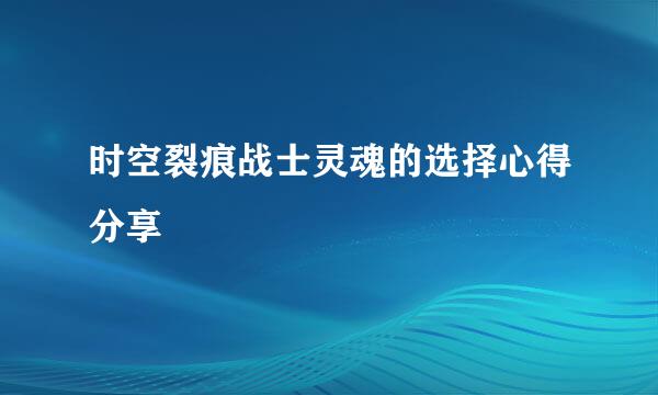 时空裂痕战士灵魂的选择心得分享
