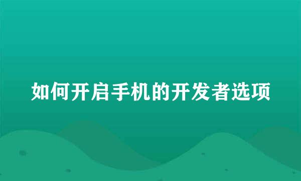 如何开启手机的开发者选项