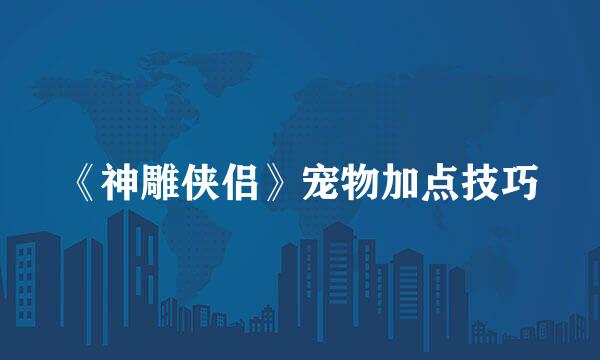 《神雕侠侣》宠物加点技巧
