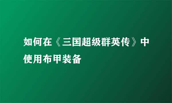 如何在《三国超级群英传》中使用布甲装备