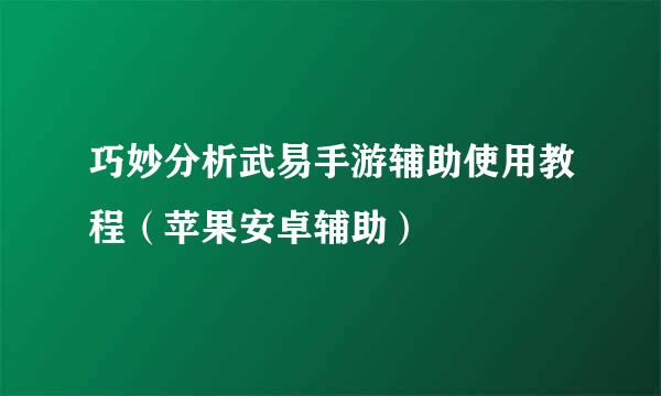 巧妙分析武易手游辅助使用教程（苹果安卓辅助）