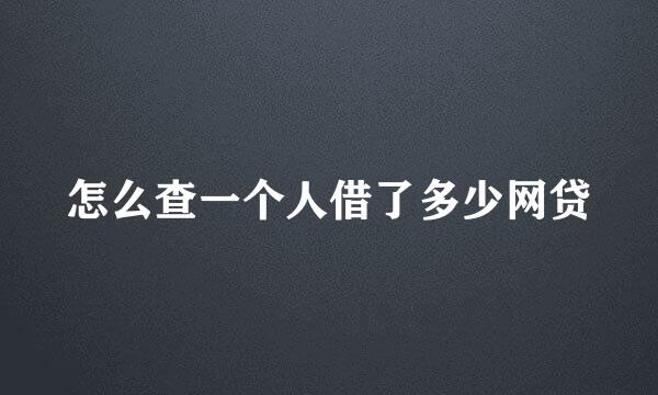 怎么查一个人借了多少网贷