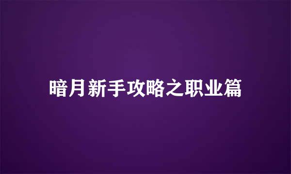 暗月新手攻略之职业篇