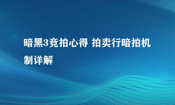 暗黑3竞拍心得 拍卖行暗拍机制详解