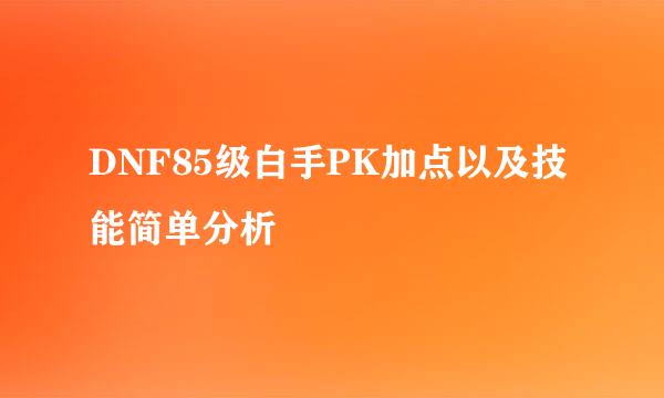 DNF85级白手PK加点以及技能简单分析