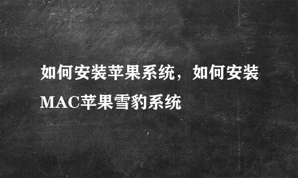 如何安装苹果系统，如何安装MAC苹果雪豹系统