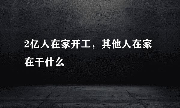 2亿人在家开工，其他人在家在干什么