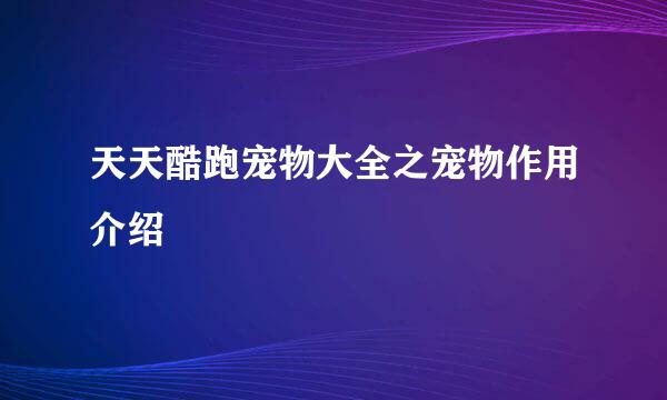 天天酷跑宠物大全之宠物作用介绍
