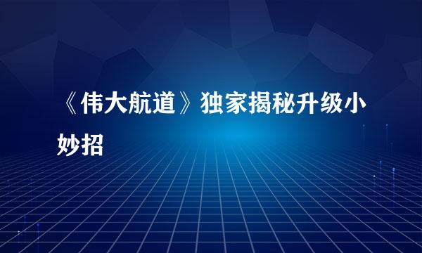 《伟大航道》独家揭秘升级小妙招