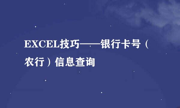 EXCEL技巧——银行卡号（农行）信息查询