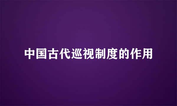 中国古代巡视制度的作用