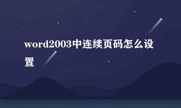 word2003中连续页码怎么设置