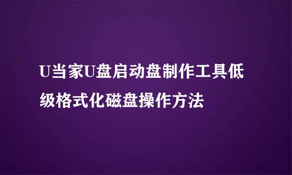 U当家U盘启动盘制作工具低级格式化磁盘操作方法
