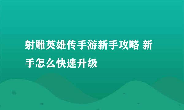 射雕英雄传手游新手攻略 新手怎么快速升级