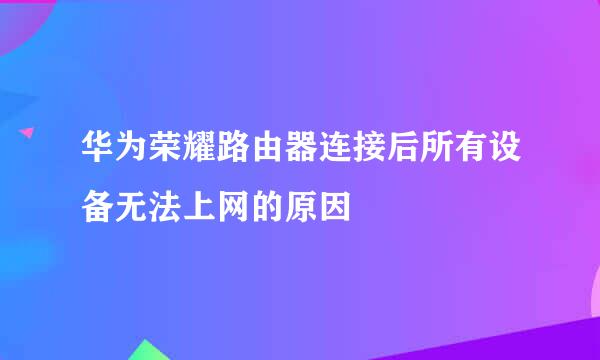 华为荣耀路由器连接后所有设备无法上网的原因