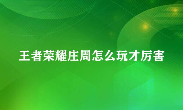 王者荣耀庄周怎么玩才厉害