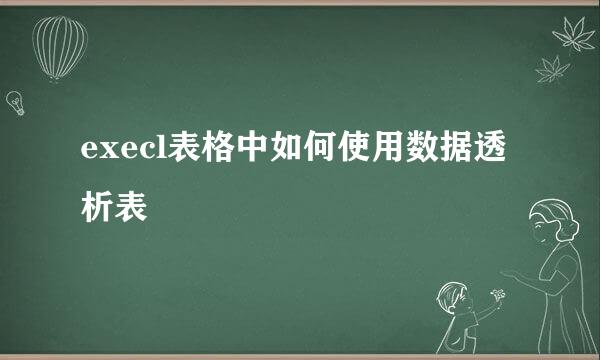 execl表格中如何使用数据透析表