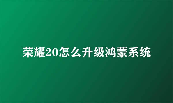荣耀20怎么升级鸿蒙系统