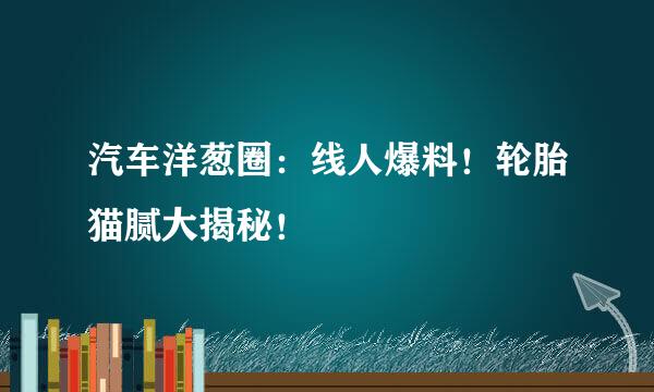 汽车洋葱圈：线人爆料！轮胎猫腻大揭秘！