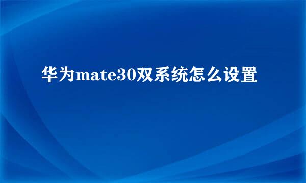 华为mate30双系统怎么设置