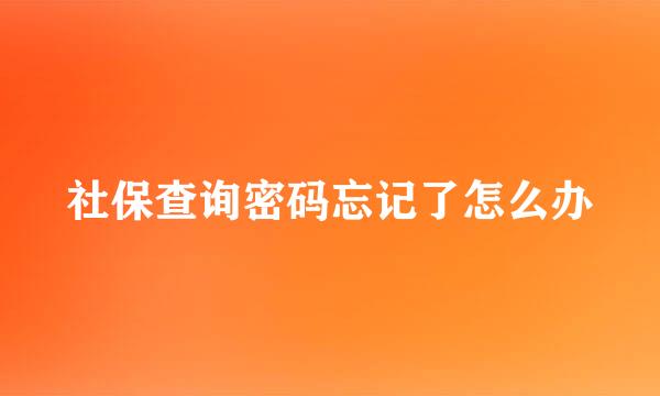 社保查询密码忘记了怎么办