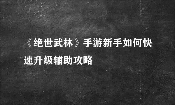 《绝世武林》手游新手如何快速升级辅助攻略