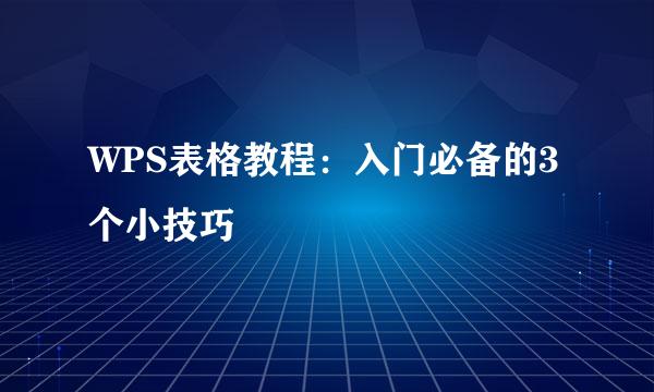 WPS表格教程：入门必备的3个小技巧