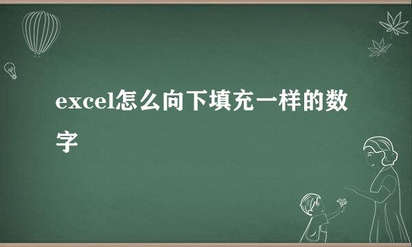 excel怎么向下填充一样的数字