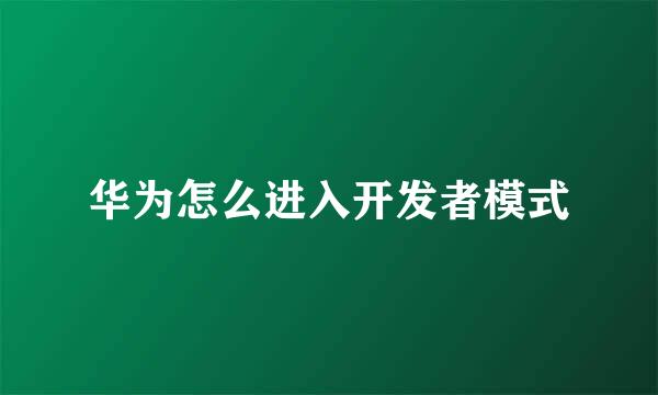 华为怎么进入开发者模式