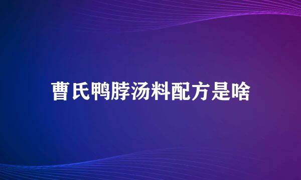 曹氏鸭脖汤料配方是啥