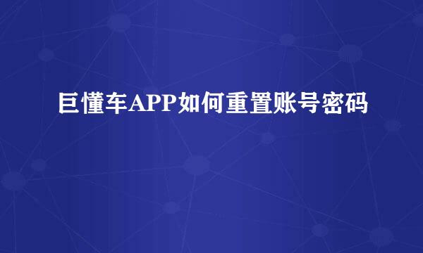 巨懂车APP如何重置账号密码