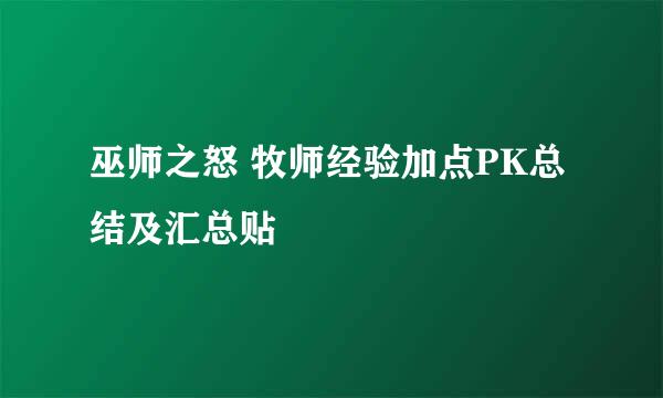 巫师之怒 牧师经验加点PK总结及汇总贴