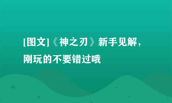 [图文]《神之刃》新手见解，刚玩的不要错过哦