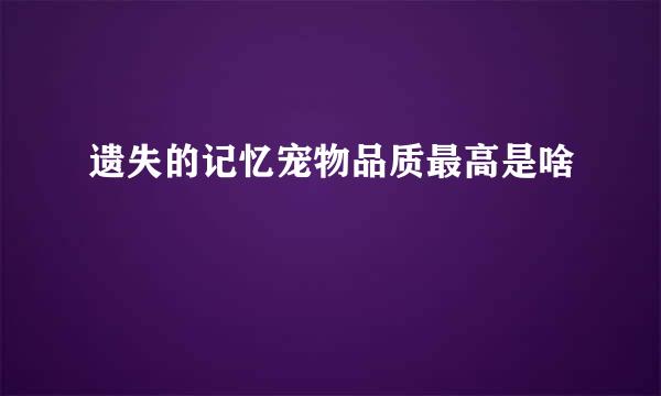 遗失的记忆宠物品质最高是啥
