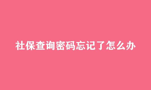 社保查询密码忘记了怎么办