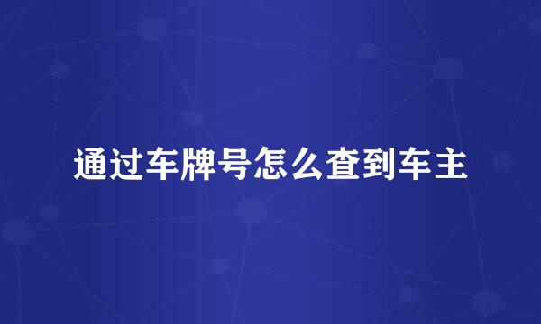 通过车牌号怎么查到车主