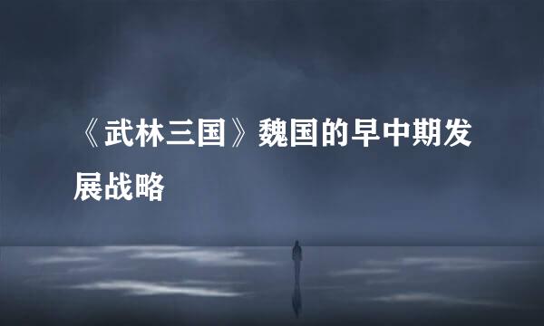 《武林三国》魏国的早中期发展战略