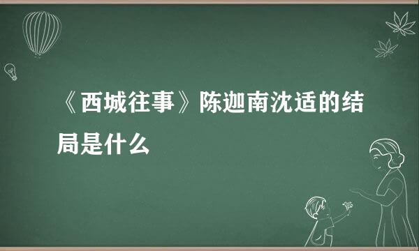 《西城往事》陈迦南沈适的结局是什么