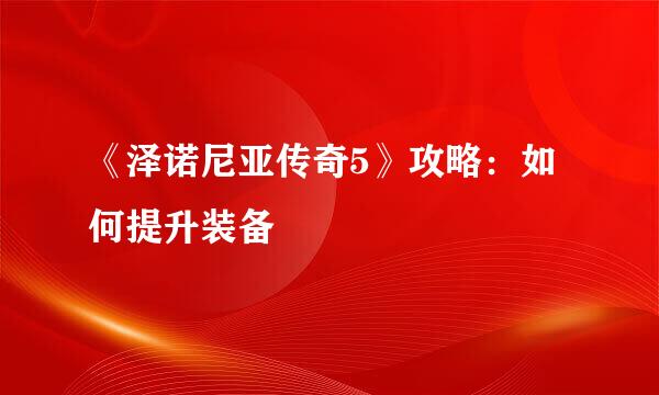 《泽诺尼亚传奇5》攻略：如何提升装备