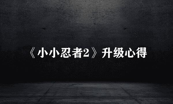 《小小忍者2》升级心得