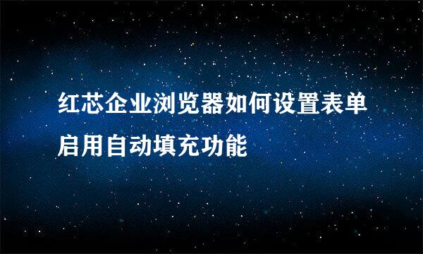 红芯企业浏览器如何设置表单启用自动填充功能