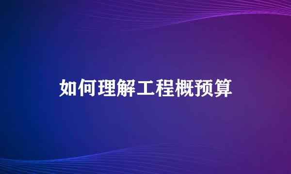 如何理解工程概预算
