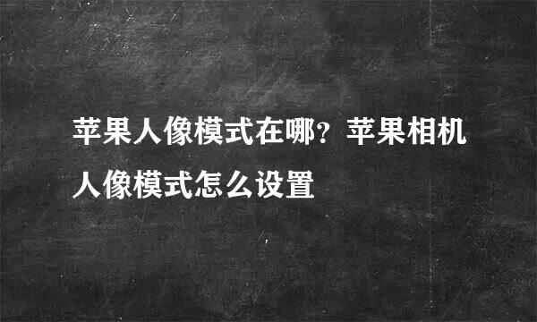 苹果人像模式在哪？苹果相机人像模式怎么设置
